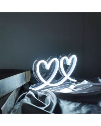 Brighten Up Your Spaces: Double Love Heart Home LED Neon Sign Perfect for Home Decor, Weddings, and Romantic Celebrations.