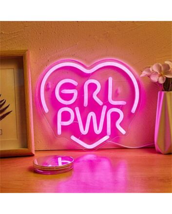 Brighten Up Your Feminine Space: Grl Pwr With Heart LED Neon Sign for Home Decor, Office, or Girl Power Events.