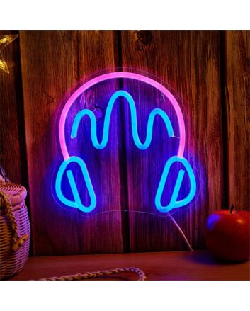 Elevate Your Space: Headphones Style Blue LED Neon Sign for Home Decor, Office Vibes, and Trendy Bar Ambiance