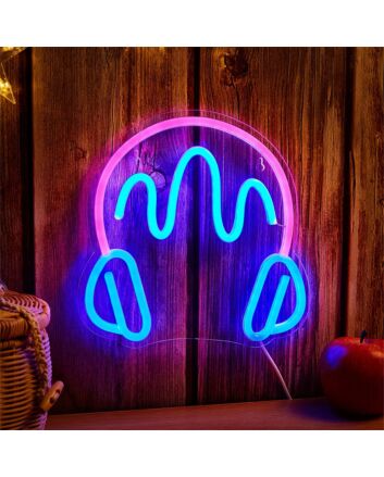 Elevate Your Space: Headphones Style Blue LED Neon Sign for Home Decor, Office Vibes, and Trendy Bar Ambiance