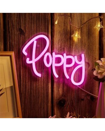 Brighten Your Bar, Office, or Wedding with the Vibrant LED Deep Pink Poppy Neon Sign.