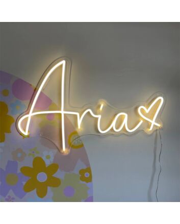 Add a Personal Touch to Your Wedding or Brighten Up Your Home Decor with the LED Neon Name Aria With Heart LED Neon Sign.