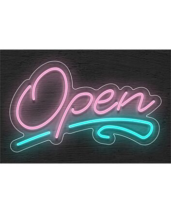 Brighten Up Your Bar, Office, or Storefront with the Open With Squiggle Line LED Neon Sign.