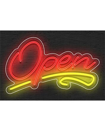 Brighten Up Your Bar, Office, or Storefront with the Open With Squiggle Line LED Neon Sign.