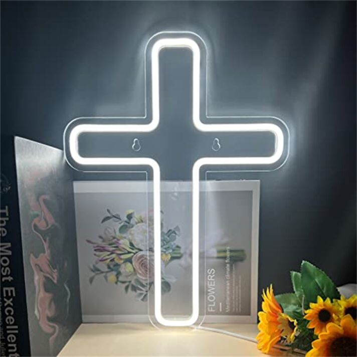 Brighten Your Spiritual Space or Event: White Cross LED Neon Sign for Churches, Prayer Rooms, Weddings, and Religious Gatherings.