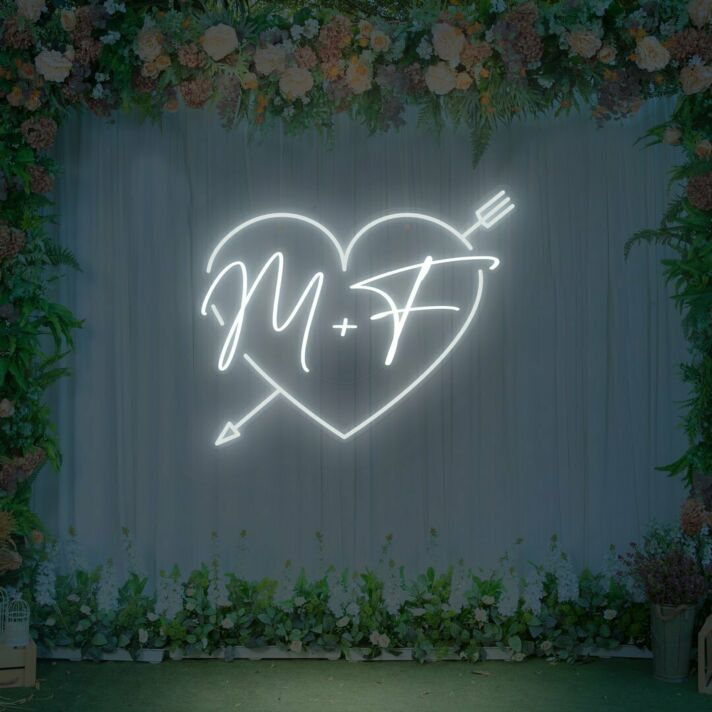 Customized Initials with Arrow Neon Sign with Heart