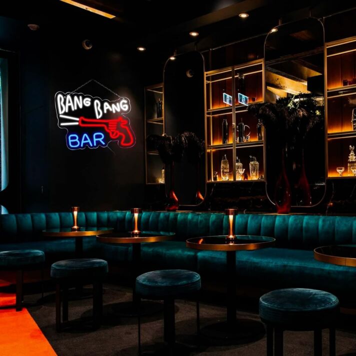 Brighten Up Your Bar, Office, or Man Cave with the Bang Bang Bar Red Pistol Neon Sign.