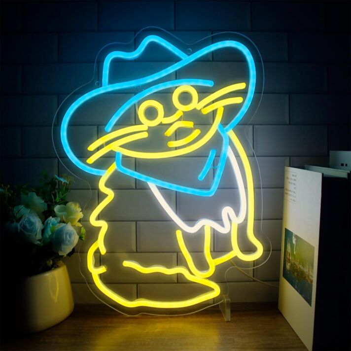 Brighten Your Bar, Office, or Home Decor with a Charming Touch using the Cute Cat In Ice Blue Cowboy Hat Neon Sign.