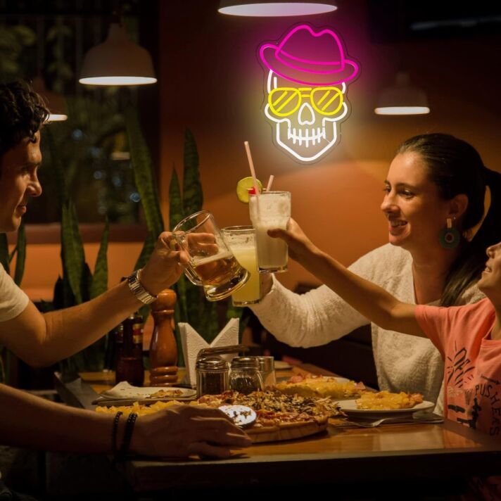 Light Up Your Room, Office, or Bar with a Dark Pink Cowboy Hat Skull Neon Sign: Perfect for an Edgy Western Aesthetic.