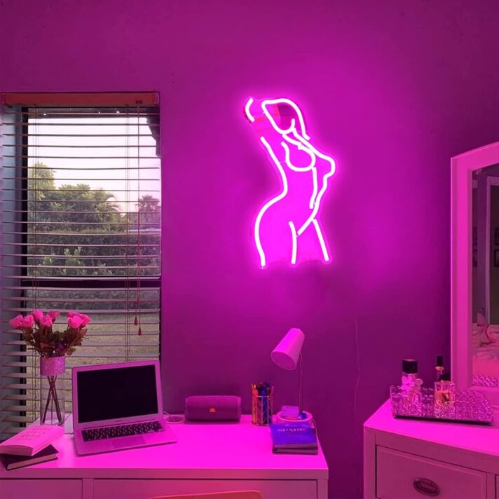 Enhance Your Home, Boutique, or Bachelorette Party Ambiance with the Deep Pink Mannequin Women Bedroom Neon Sign