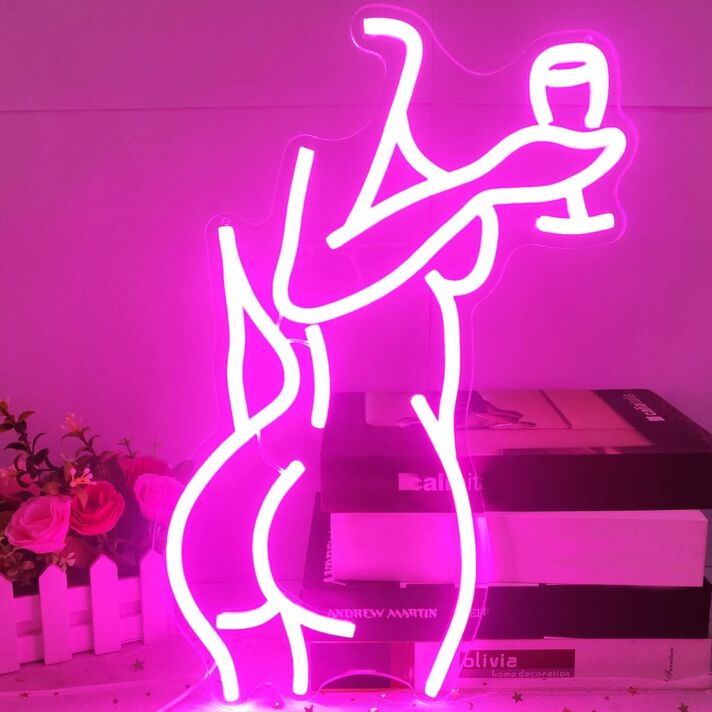Brighten Your Bar, Home, or Bachelorette Party with Deep Pink The Woman With The Glass Neon Sign.