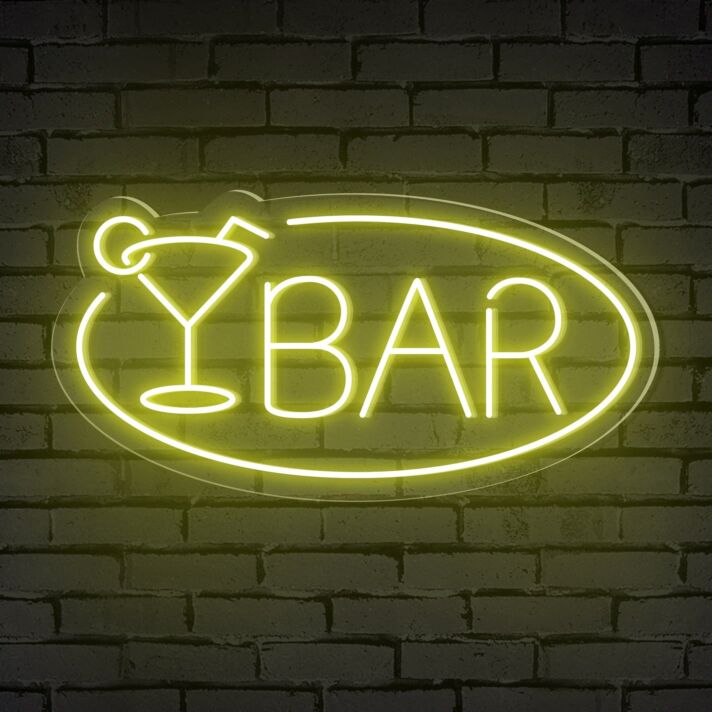 Bar Word Cocktail Glass Ellipse Frame Neon Sign: Perfect for Elevating Your Home Bar, Office, or Store Decor and Creating an Inviting Ambiance for Weddings and Parties.