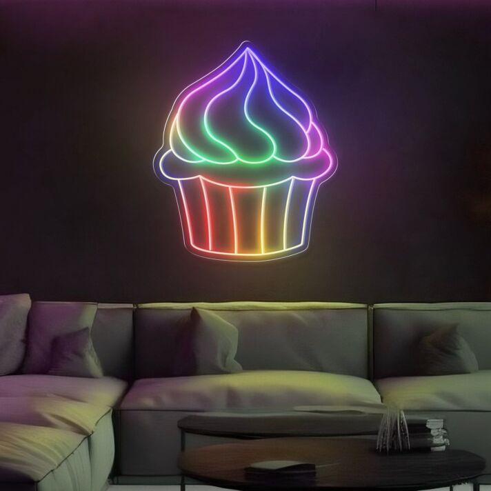 Brighten Your Space: Multicolor Cupcake Magic Led Neon Sign Perfect for Home Decor, Celebration Ambiance, and Eye-Catching Storefronts