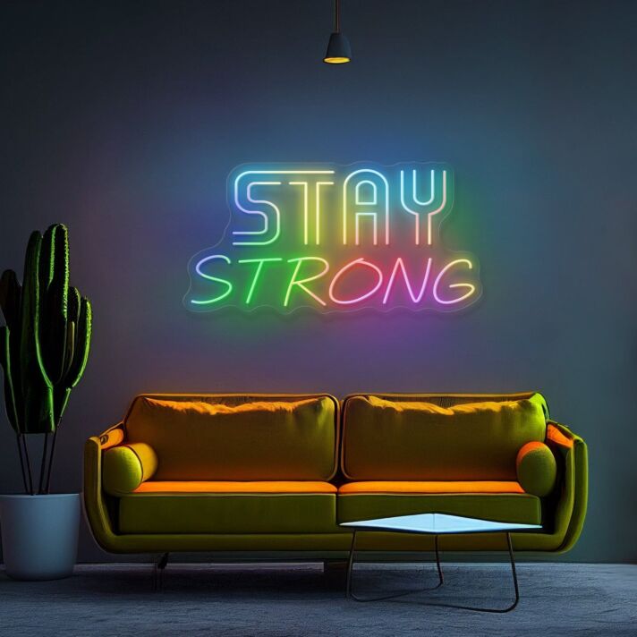 Transform Any Space into an Inspiring Oasis with the Multicolor Stay Strong Words Magic Led Neon Sign - Perfect for Home Decor, Office Motivation, and Vibrant Bar Ambiance.