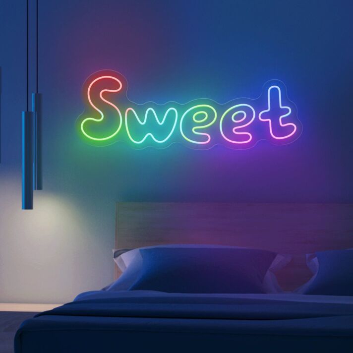 Brighten Up Your Space: Multicolor Sweet Word Magic Led Neon Sign for Home Decor, Bars, and Weddings.