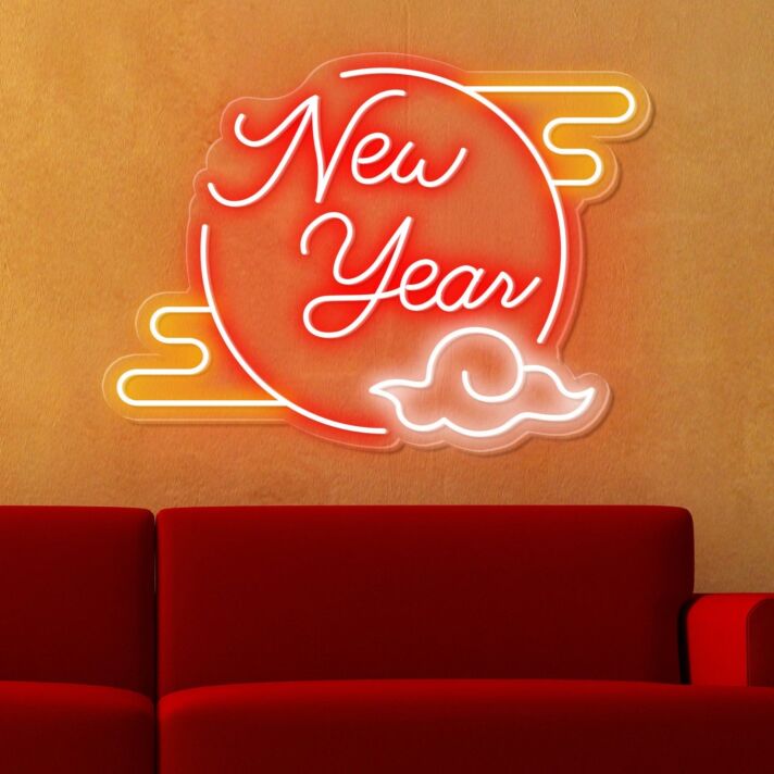 Bring the Glow to Your Celebrations and Spaces: New Year Clouded Moon Festive Neon Sign for Bars, Weddings, and Home Ambiance.