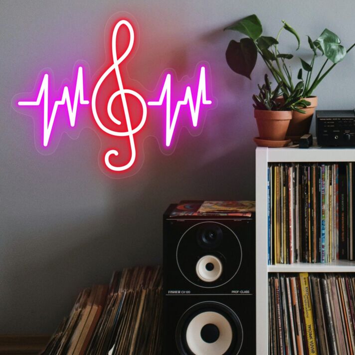 Elevate Your Space: Sound Waves Note Music Neon Sign, Perfect for Home Decor, Music Studios, and Trendy Bars.