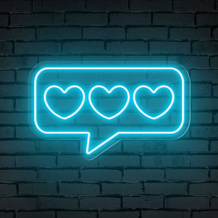 Brighten Up Your Love Story: Speech Bubble Hearts Neon Sign for Weddings, Anniversaries, and Romantic Home Décor.