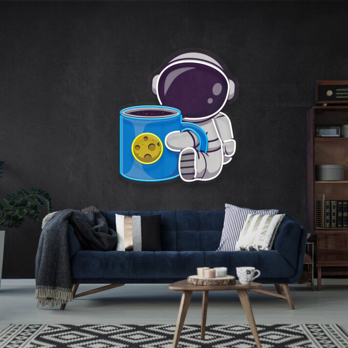 Brighten Your Cafe or Home Space with the Cosmic Glow of Coffee Astronaut LED UV Neon Sign, Perfect for Bars, Bookstores, and Evening Gatherings.