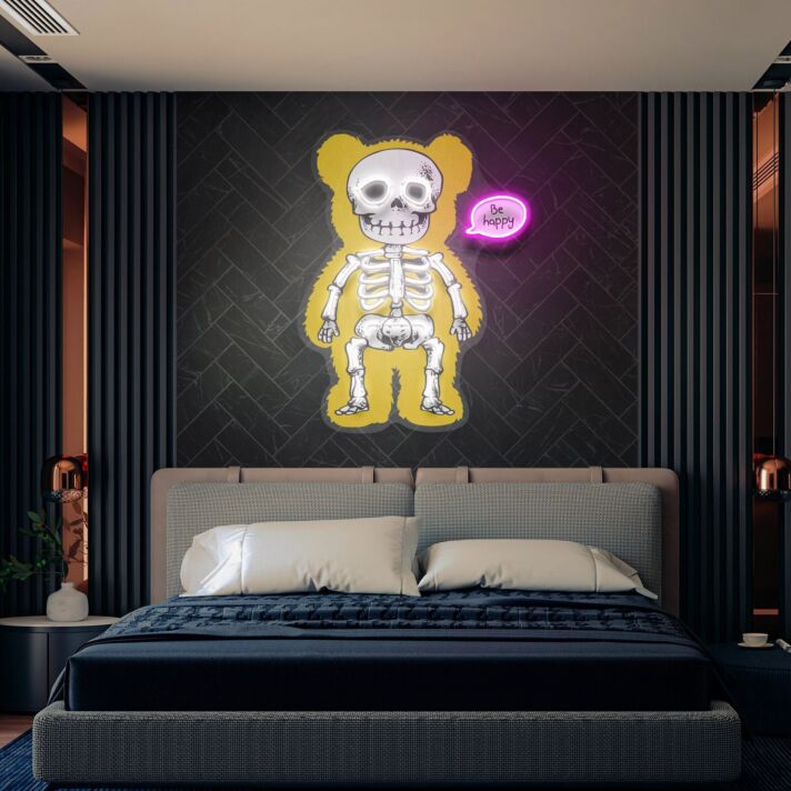 Brighten Up Your Bar, Office, or Game Room with the Unique Skeleton Bear Custom Led Uv Neon Sign Wall Decor.