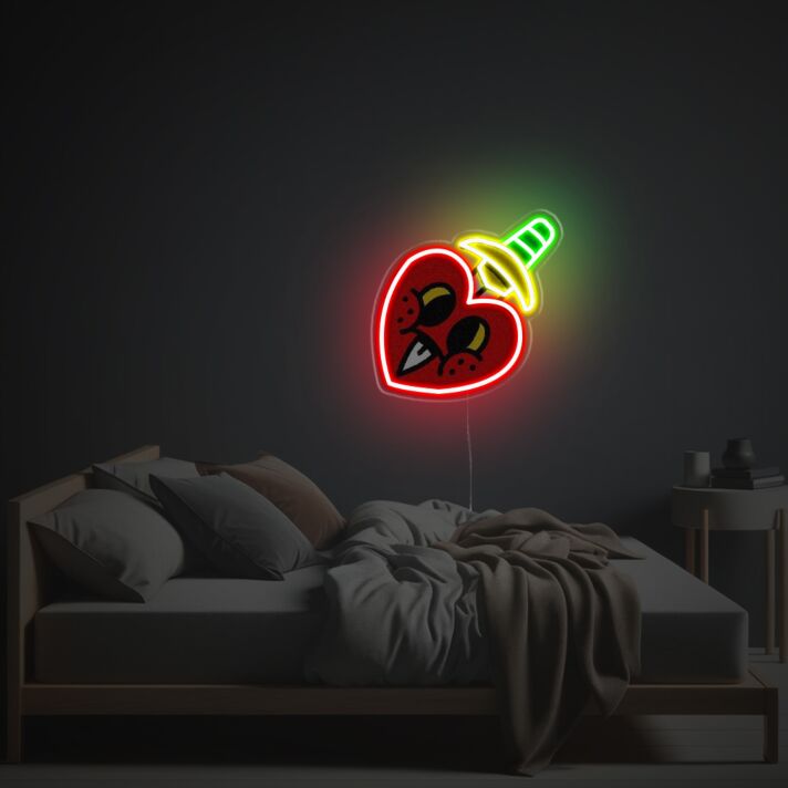 Elevate Your Home, Office, or Bar Decor with the Striking Heart Pierced By A Knife LED Neon Acrylic Artwork.