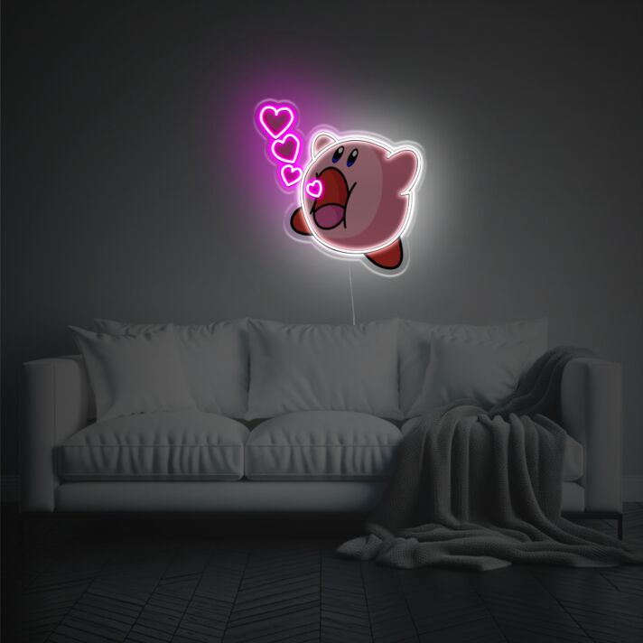Brighten Your Space with Kirby Sucking Hearts LED Neon Acrylic Artwork – Perfect for Home Decor, Office Ambiance, or Party Visuals