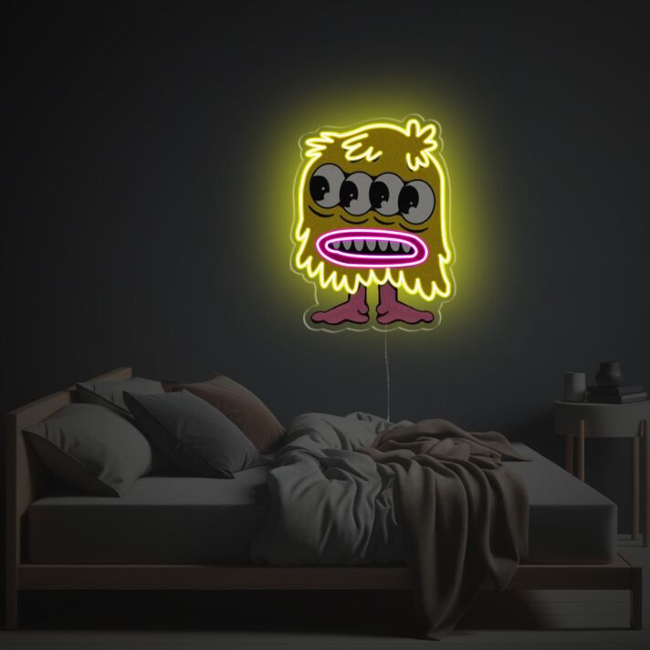 Brighten up your child's room and birthday celebrations with the Little Yellow Four-Eyed Monster LED Neon Acrylic Artwork.