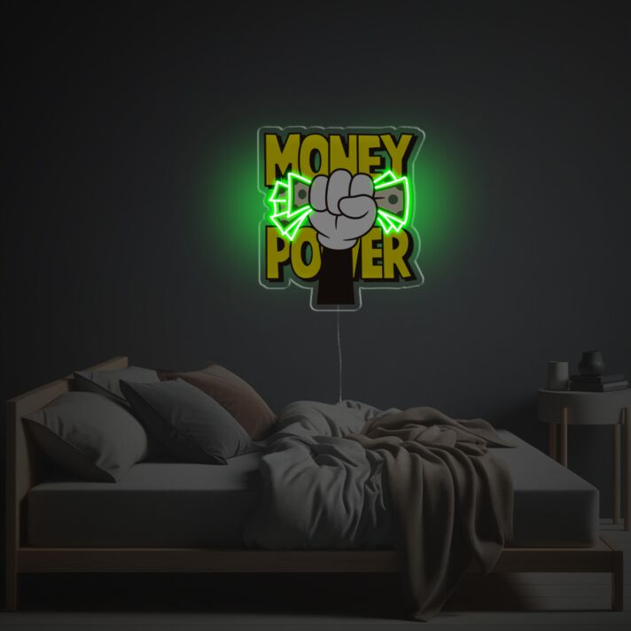 Brighten Your Office, Bar, or Store with the Vibrant Money Power LED Neon Acrylic Artwork.