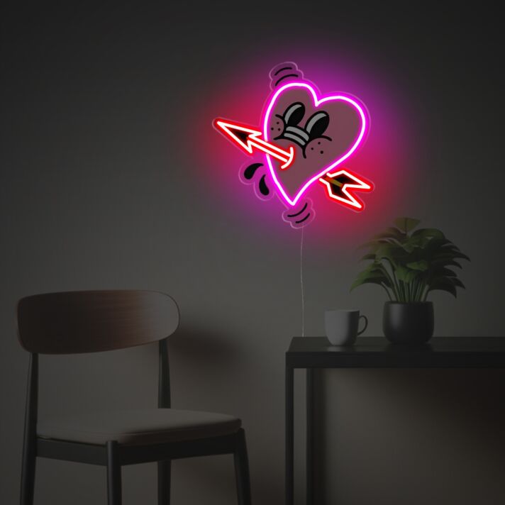 Brighten Up Your Space: Illuminate Your Home, Office, or Celebrate Love at Weddings and Parties with Pierced Heart LED Neon Acrylic Artwork.