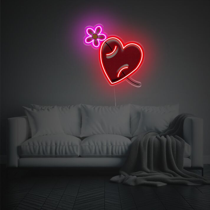 Add a Romantic Glow to Your Wedding, Bar, or Bedroom with Red Heart With Flower LED Neon Acrylic Artwork.