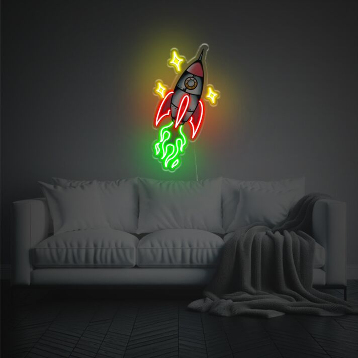 Brighten Your Space: Rocket With Star LED Neon Acrylic Artwork Perfect for Office, Bar, and Special Celebrations