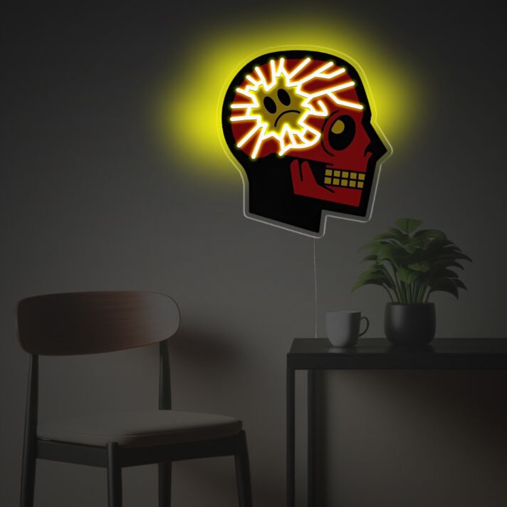 Brighten Your Space with Versatility: Unhappy Face In Man Mind LED Neon Acrylic Artwork for Home Decor, Office Ambiance, and Trendsetting Events.