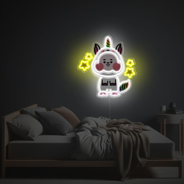 Brighten Up Your Child's Bedroom or Add a Whimsical Touch to Weddings with White Cheeky Unicorn With Stars LED Neon Acrylic Artwork.