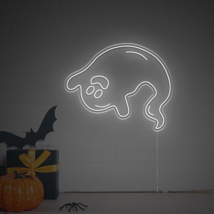 Brighten Your Spooky Celebrations and Decor: Halloween Happy Ghost LED Neon Sign for Home, Office, and Themed Parties