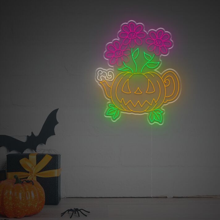 Brighten Up Your Halloween Festivities and Events with the Halloween Pooky Pumpkin Flowers LED Neon Sign - Perfect for Home Decor, Parties, and Themed Bars.
