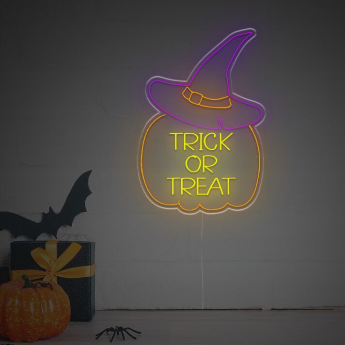 Adorn Your Halloween Festivities and Themed Events with the Halloween Trick Or Treat Pumpkin LED Neon Sign.