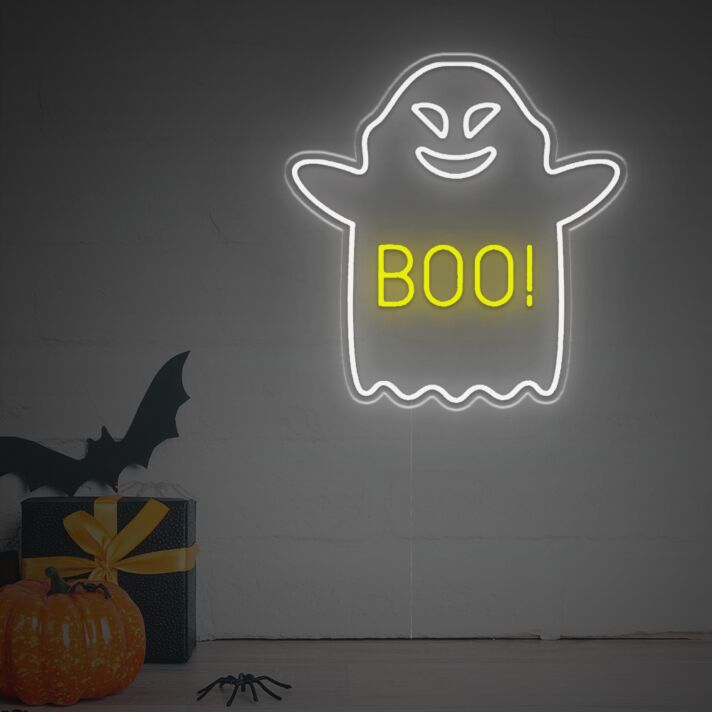 Elevate Your Home, Office, or Halloween Party Ambiance with the Soaring Boo Ghost LED Neon Sign.