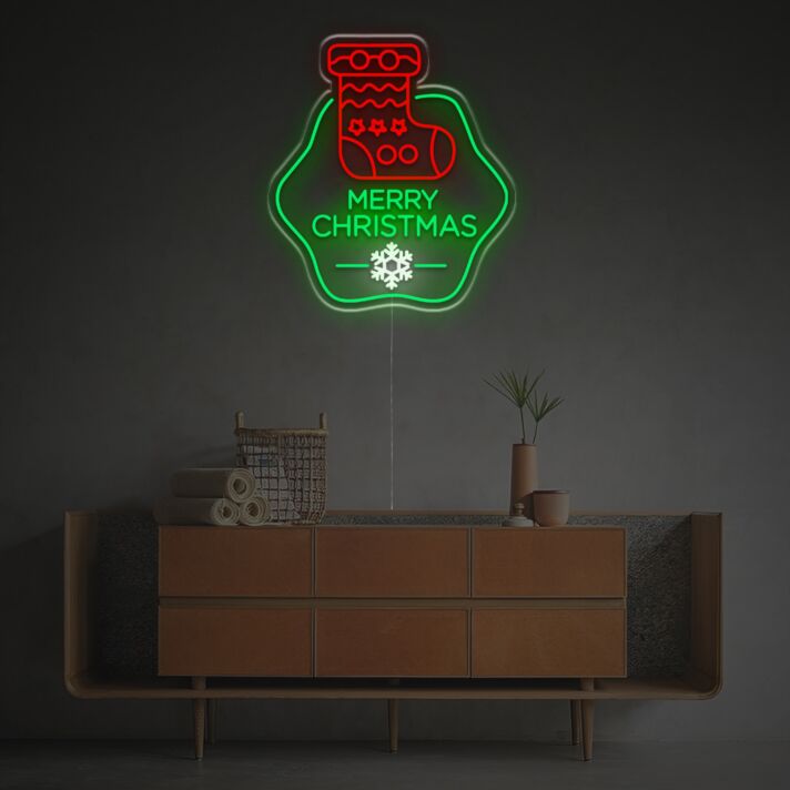 Brighten Up Your Festive Celebrations: Marry Christmas With Christmas Sock And Snowflake LED Neon Sign for Home, Office, and Holiday Parties Decor.