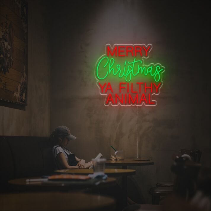 Brighten Your Holiday Festivities and Decor with the Merry Christmas Ya Filthy Animal LED Neon Sign — Perfect for Home, Office, and Christmas Parties.