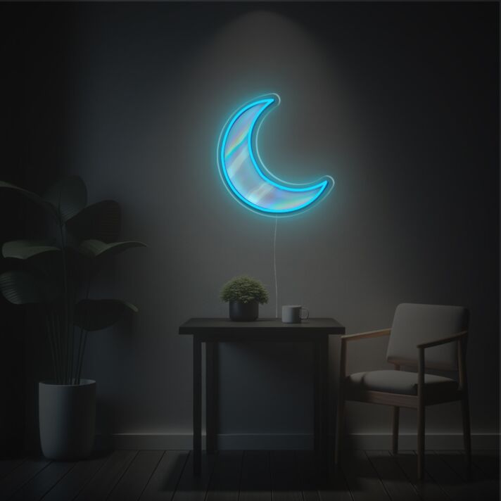 Transform Your Living Space, Office, or Event with the Enchanting Glow of Blue Missing Moon LED Neon Acrylic Artwork.