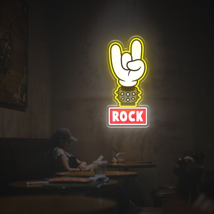 Brighten Up Your Bar or Music Venue with Rock Gesture By Mickey Hand LED Neon Acrylic Artwork - Perfect for Creating a Vivid, Rocking Atmosphere!