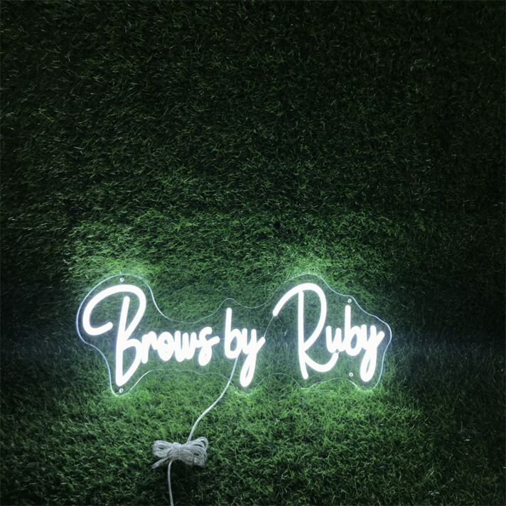 Brighten Up Your Beauty Salon, Spa, or Home Vanity Space with Brows By Ruby White Custom LED Neon Sign.