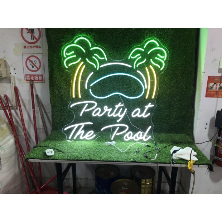 Brighten Up Your Poolside Bash: The Ultimate Party At The Pool Custom LED Neon Sign for Bars, Weddings, and Home Gatherings.