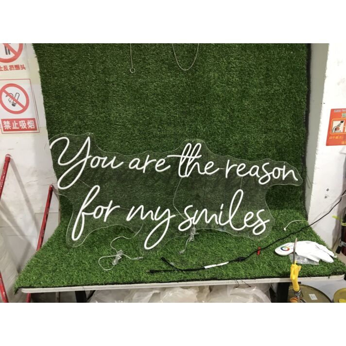 Brighten Your Wedding Day and Home Ambience with You Are The Reason For My Smiles White LED Neon Sign.