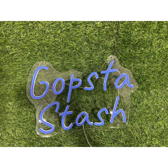 Brighten Up Your Space: Gopsta Stash Blue LED Neon Sign for Bars, Parties, and Home Decor Ambiance.