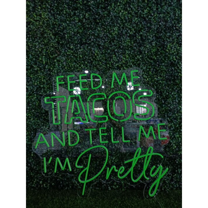 Brighten Your Kitchen or Bar: "Green Feed Me Tacos And Tell Me I Am Hungry" LED Neon Sign - Perfect for Home Decor, Casual Dinners, and Taco Nights!