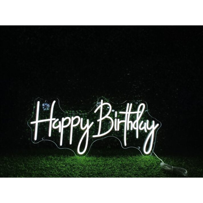 Brighten Up Your Celebration - Happy Birthday White LED Neon Sign for Parties, Homes, and Special Events