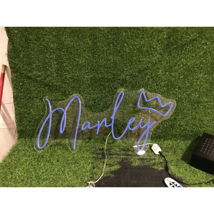 Elevate Your Space: Manley With Crown Blue LED Neon Sign for Bar, Office, and Chic Home Decor