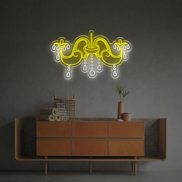 Elevate your space with the Crystal Chandelier LED Neon Sign, perfect for weddings, chic bars, and upscale store décor.