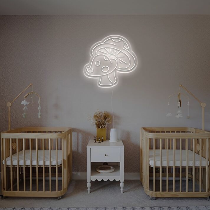 Brighten Your Child's Bedroom or Play Area with the Mushrooms Forkid Room LED Neon Sign for a Whimsical Touch.